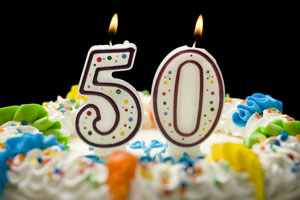 Birthday Cake with Candles That Say 50