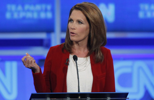 Representative Bachmann participates in the CNN/Tea Party Republican presidential candidates debate in Tampa