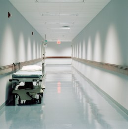 Gurney in hospital corridor